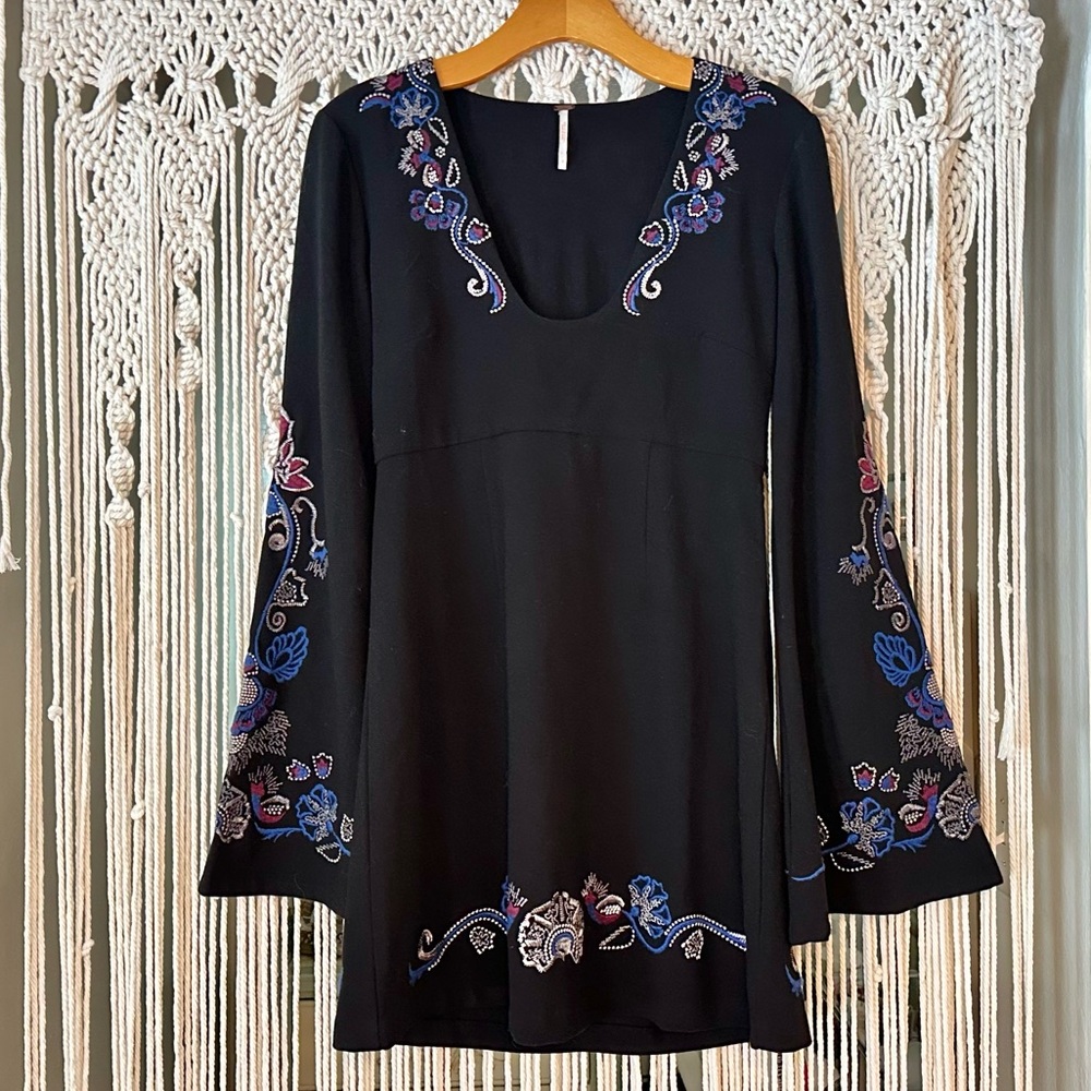 Free People whimsygoth bell-sleeve embroidered dress